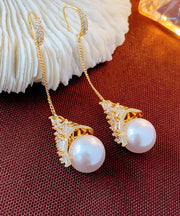 Classy Gold Copper Alloy Zircon Pearl Tassel Drop Earrings