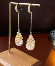 Classy Gold Copper Alloy Zircon Pearl Tassel Drop Earrings