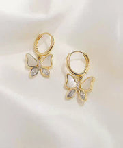 Classy Gold Copper Overgild Zircon Butterfly Drop Earrings