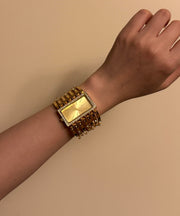 Classy Gold Metal Alloy Rectangle Hollow Out Watches