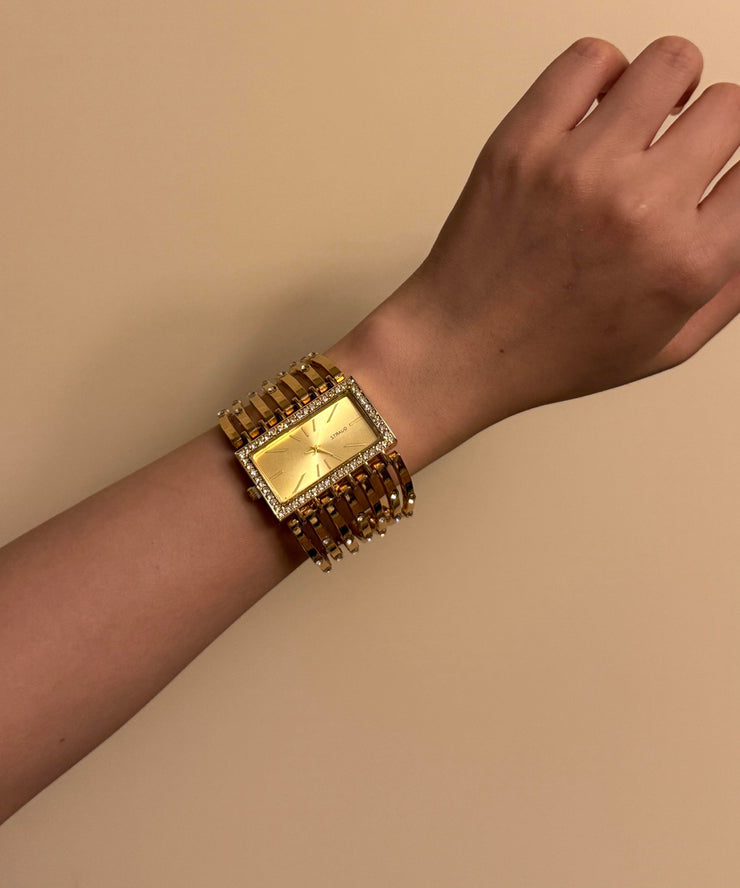 Classy Gold Metal Alloy Rectangle Hollow Out Watches