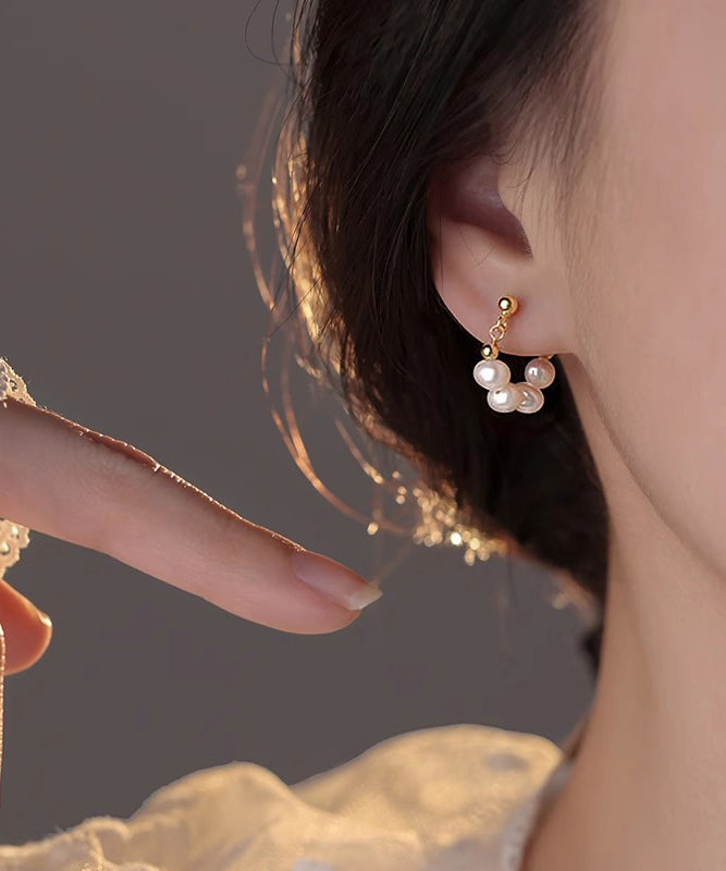 Classy Gold Sterling Silver Overgild Pearl Hoop Earrings