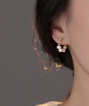 Classy Gold Sterling Silver Overgild Pearl Hoop Earrings