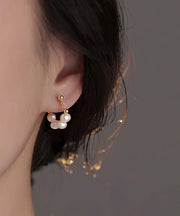 Classy Gold Sterling Silver Overgild Pearl Hoop Earrings