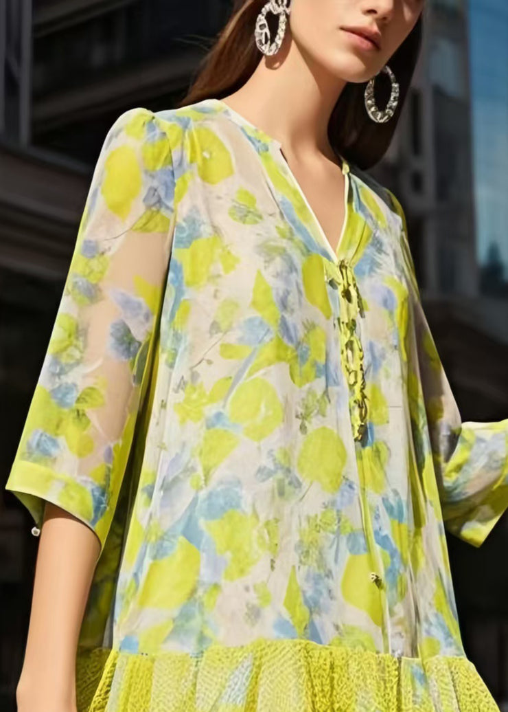 Classy Grass Green Print Chiffon Work Dress Summer