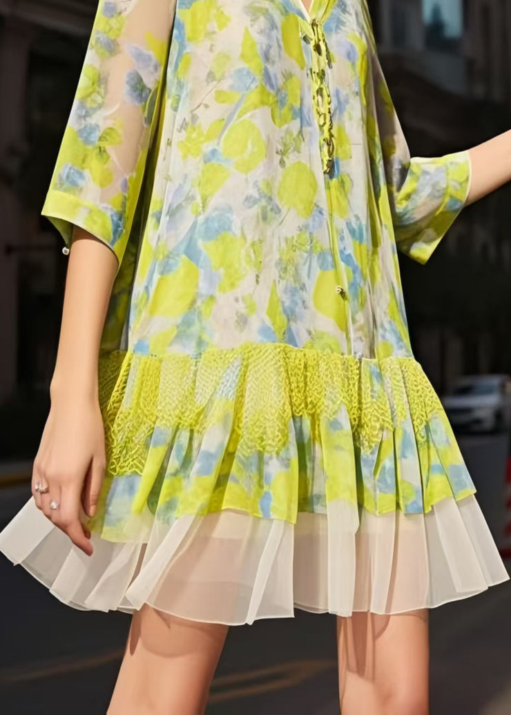 Classy Grass Green Print Chiffon Work Dress Summer