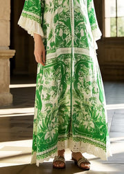 Classy Grass Green V Neck Print Chiffon Holiday Dress Spring
