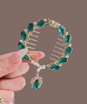 Classy Green Alloy Crystal Zircon Pearl Tassel Hairpin