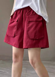 Classy Green Elastic Waist Pockets Cotton Shorts Pants Summer