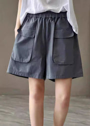 Classy Green Elastic Waist Pockets Cotton Shorts Pants Summer