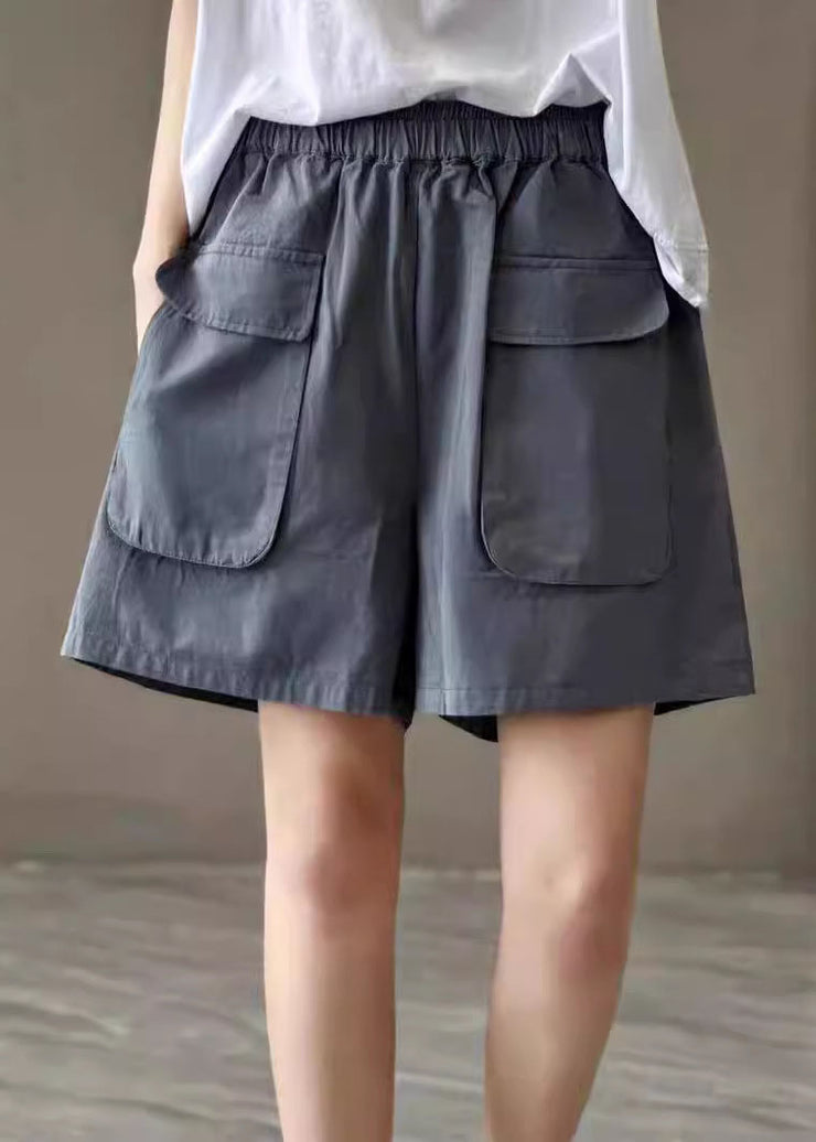 Classy Green Elastic Waist Pockets Cotton Shorts Pants Summer