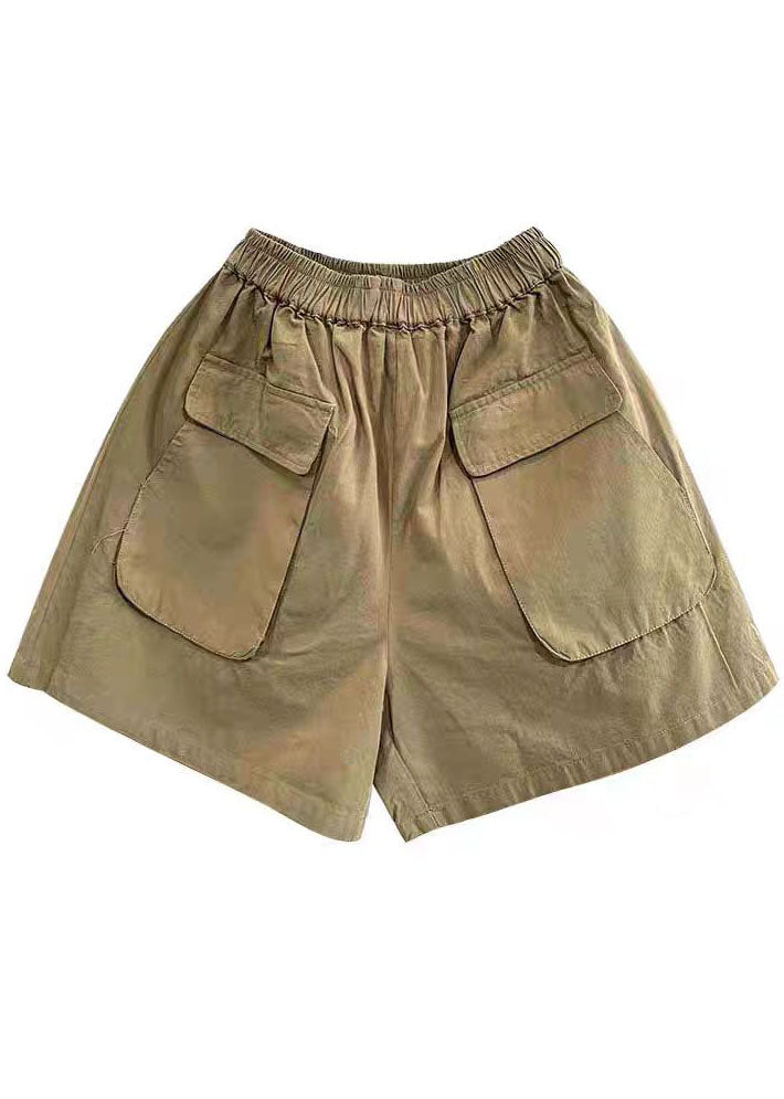 Classy Green Elastic Waist Pockets Cotton Shorts Pants Summer