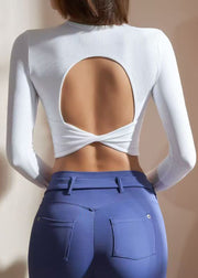 Classy Green O-Neck Backless Long Sleeve Yoga Top