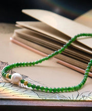 Classy Green Sterling Silver Overgild Pearl Beading Pendant Necklace