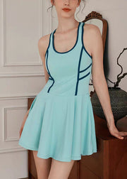 Classy Green U Neck Patchwork Yoga Active Dress