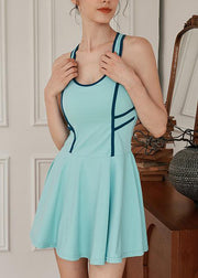 Classy Green U Neck Patchwork Yoga Active Dress