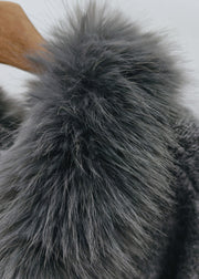 Classy Grey Fuzzy Ball Decorated Thick Hooded Cotton Knit Sweaters Winter