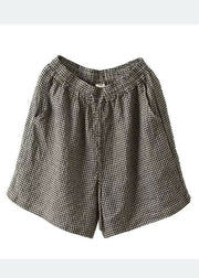 Classy Grey Oversized Plaid Linen Shorts Summer