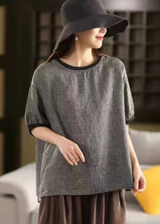 Classy Grey Oversized Plaid Linen Tanks Summer