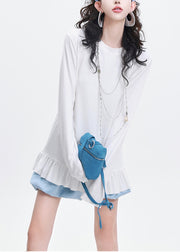 Classy Grey Ruffled Patchwork Cotton Shirt Spring