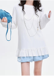 Classy Grey Ruffled Patchwork Cotton Shirt Spring