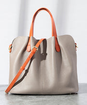 Classy Grey Versatile Durable Calf Leather Tote Bag