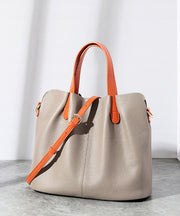 Classy Grey Versatile Durable Calf Leather Tote Bag