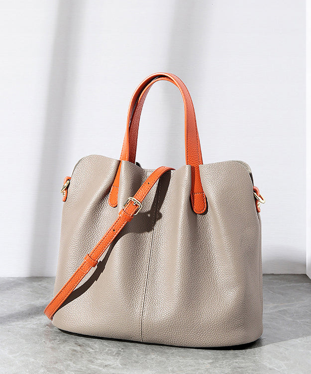 Classy Grey Versatile Durable Calf Leather Tote Bag