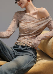 Classy Khaki Cold Shoulder Print Cotton Top Spring