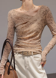 Classy Khaki Cold Shoulder Print Cotton Top Spring