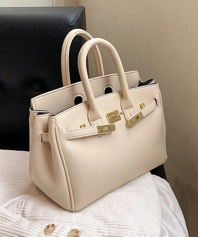 Classy Khaki Faux Leather Solid Durable Tote Handbag