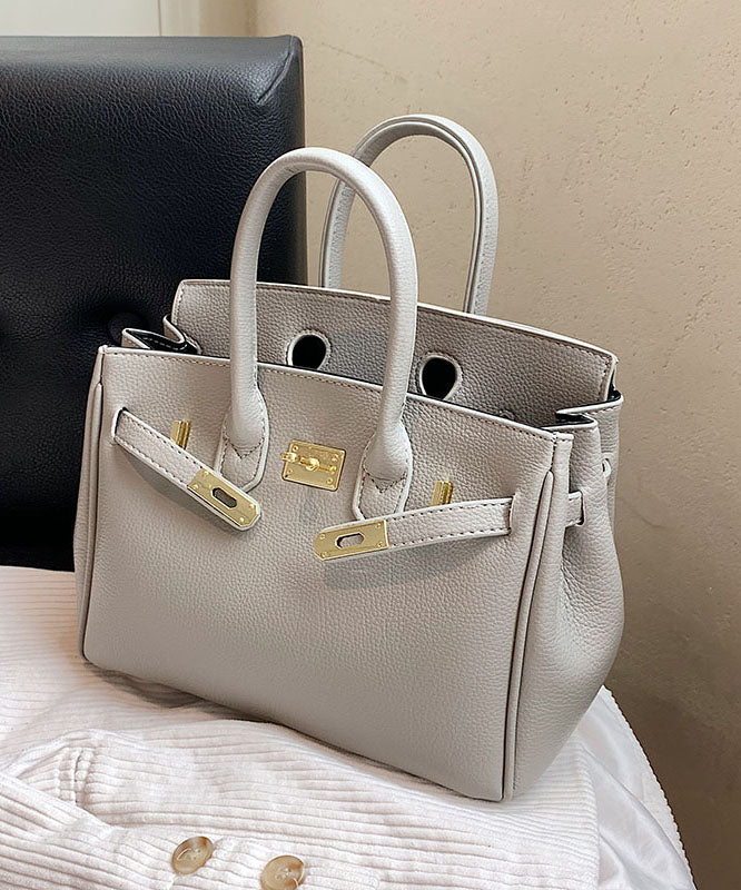 Classy Khaki Faux Leather Solid Durable Tote Handbag