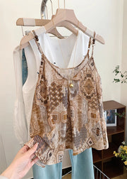 Classy Khaki Print Chiffon Beach Vest Summer