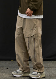 Classy Khaki Zip Up Elastic Waist Patchwork Cotton Men Beam Pants Spring