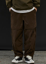 Classy Khaki Zip Up Elastic Waist Patchwork Cotton Men Beam Pants Spring