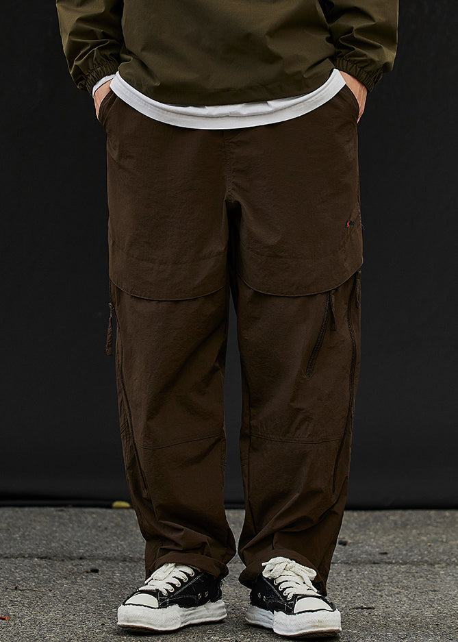 Classy Khaki Zip Up Elastic Waist Patchwork Cotton Men Beam Pants Spring