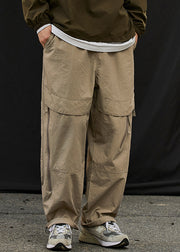 Classy Khaki Zip Up Elastic Waist Patchwork Cotton Men Beam Pants Spring