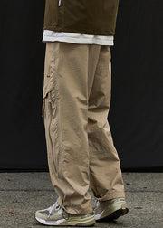 Classy Khaki Zip Up Elastic Waist Patchwork Cotton Men Beam Pants Spring