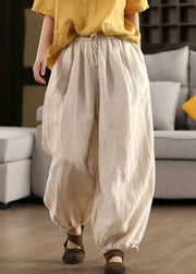 Classy Linen Pockets Elastic Waist Linen Beam Pants Summer