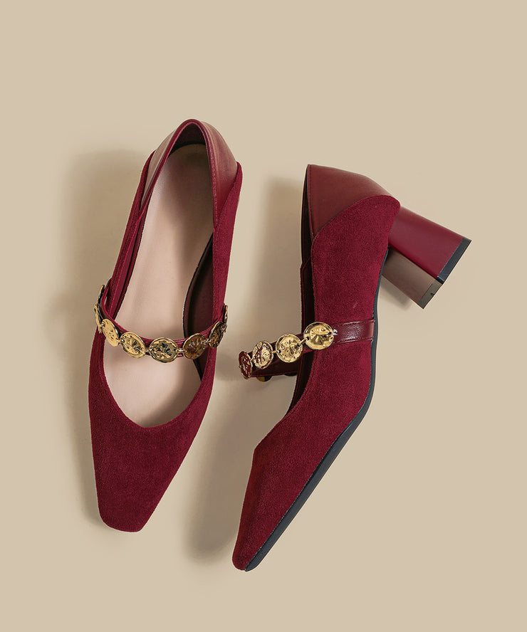 Classy Mulberry Chunky Suede Comfortable Splicing Square Toe