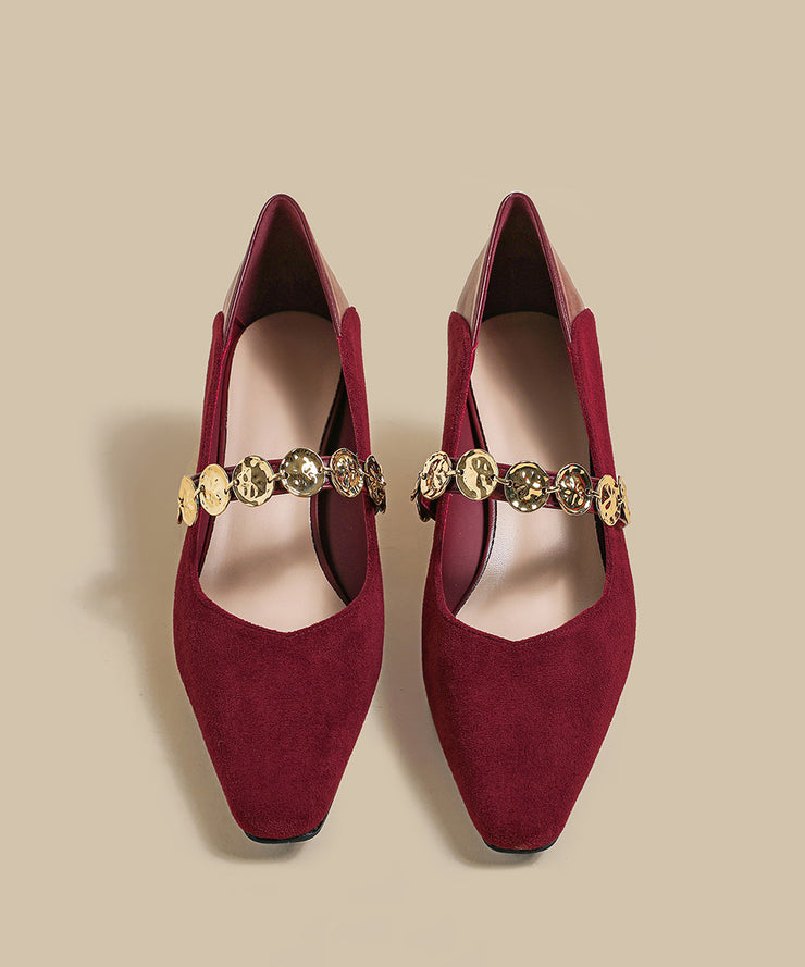 Classy Mulberry Chunky Suede Comfortable Splicing Square Toe