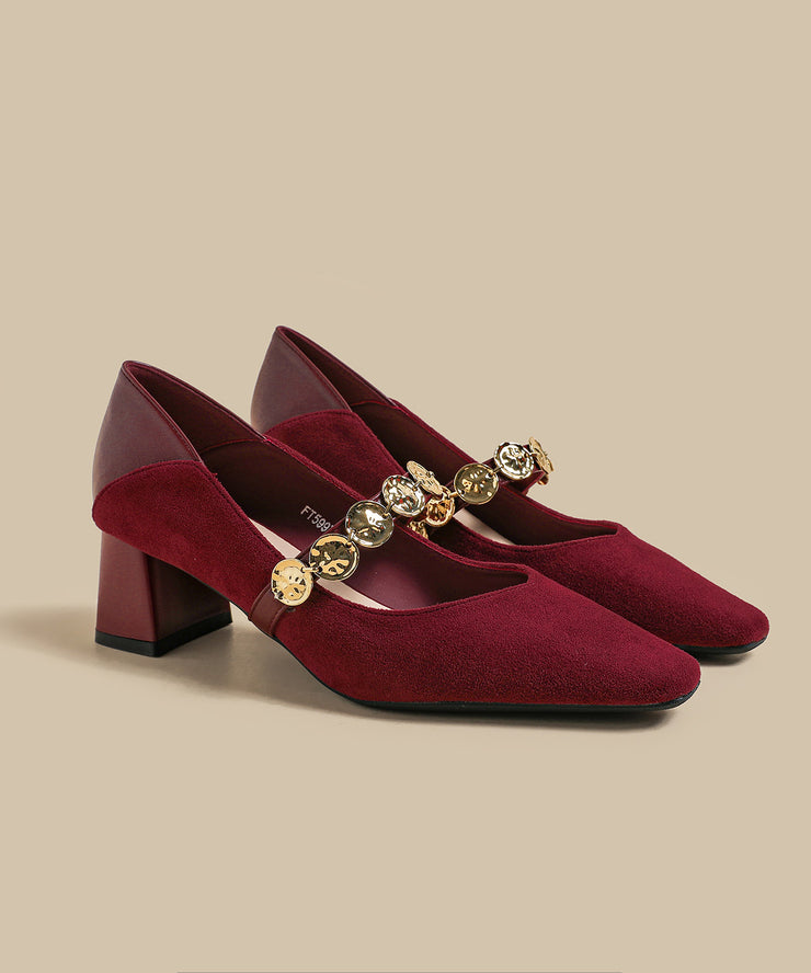 Classy Mulberry Chunky Suede Comfortable Splicing Square Toe