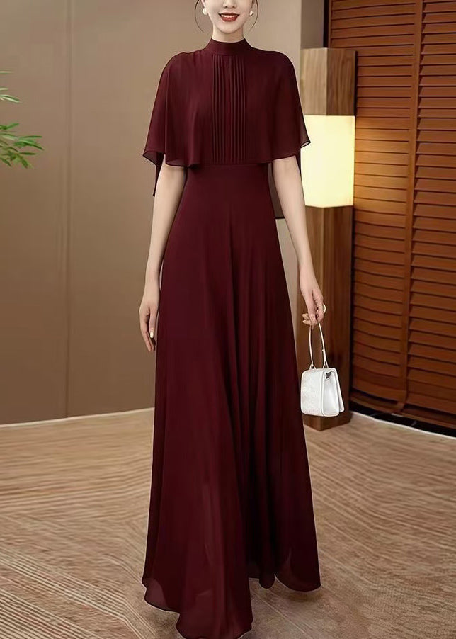 Classy Mulberry Patchwork Chiffon Dress Batwing Sleeve
