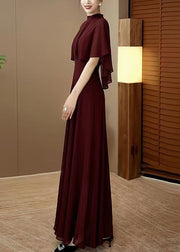 Classy Mulberry Patchwork Chiffon Dress Batwing Sleeve