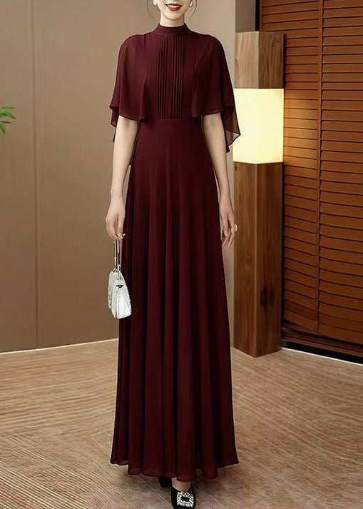 Classy Mulberry Patchwork Chiffon Dress Batwing Sleeve