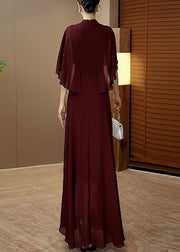 Classy Mulberry Patchwork Chiffon Dress Batwing Sleeve