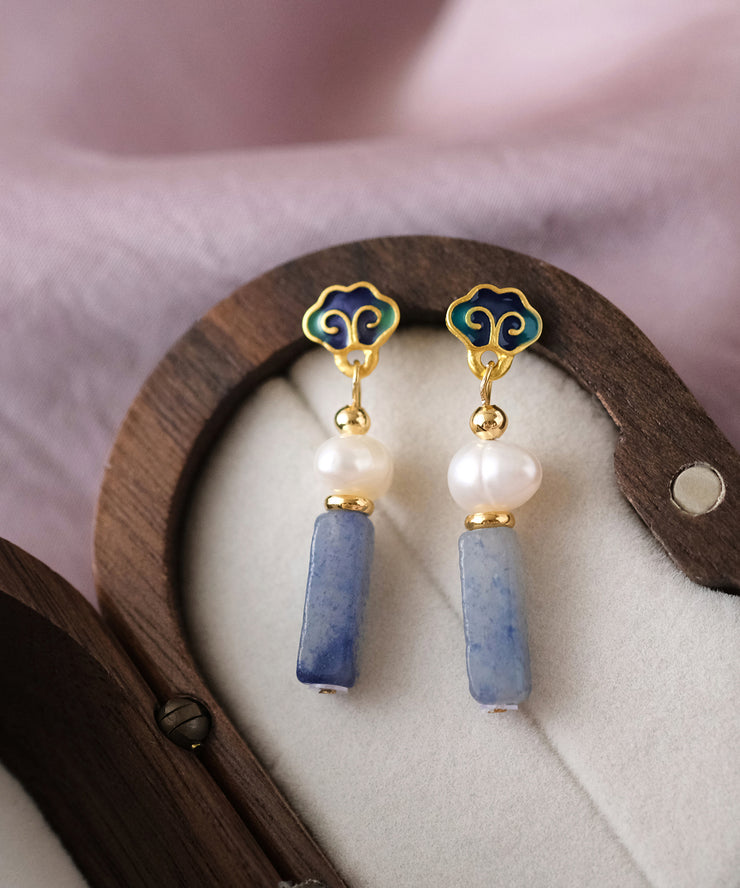 Classy Multicolor Copper Drip Glaze Pearl Drop Earrings