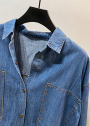 Classy Navy Oversized Pockets Denim Coats Summer