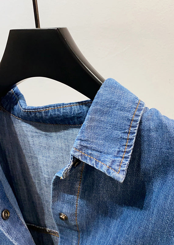 Classy Navy Oversized Pockets Denim Coats Summer