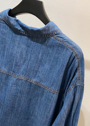 Classy Navy Oversized Pockets Denim Coats Summer